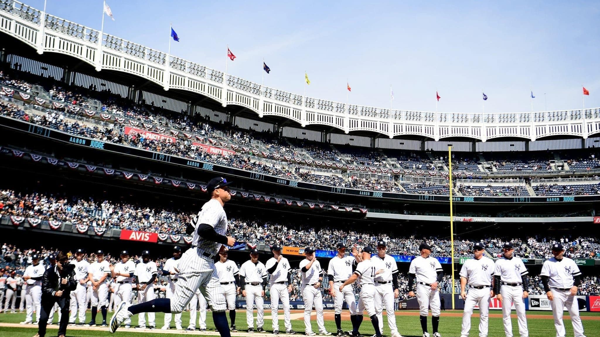 NEW YORK, NEW YORK - MARCH 28: Aaron Judge #99 of the New York Yankees takes the field before the game against the Baltimore Orioles on Opening Day at Yankee Stadium on March 28, 2019 in the Bronx borough of New York City.