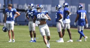 EAST RUTHERFORD, NEW JERSEY - AUGUST 21: Evan Engram #88 of the New York Giants runs drills during training camp at NY Giants Quest Diagnostics Training Center on August 21, 2020 in East Rutherford, New Jersey.