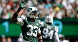 EAST RUTHERFORD, NJ - SEPTEMBER 24: Jamal Adams #33 of the New York Jets reacts against the Miami Dolphins during the first half of an NFL game at MetLife Stadium on September 24, 2017 in East Rutherford, New Jersey.