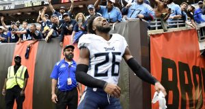 CLEVELAND, OHIO - SEPTEMBER 08: Cornerback Logan Ryan #26 of the Tennessee Titans celebrates after the Titans defeated the Cleveland Browns at FirstEnergy Stadium on September 08, 2019 in Cleveland, Ohio. The Titans defeated the Browns 43-13.