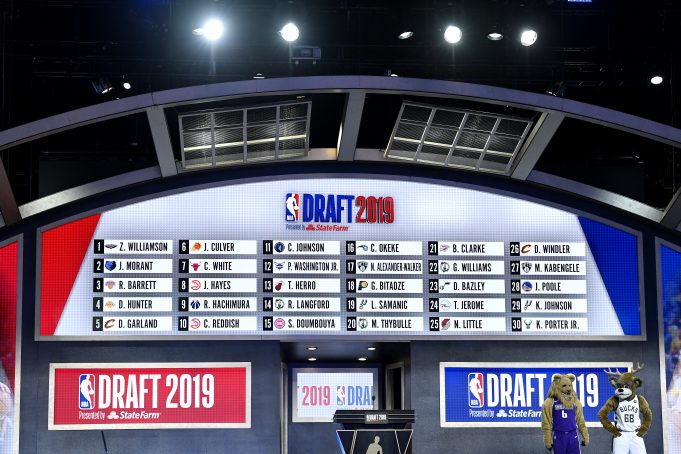 NEW YORK, NEW YORK - JUNE 20: The first round draft board is seen during the 2019 NBA Draft at the Barclays Center on June 20, 2019 in the Brooklyn borough of New York City. NOTE TO USER: User expressly acknowledges and agrees that, by downloading and or using this photograph, User is consenting to the terms and conditions of the Getty Images License Agreement.