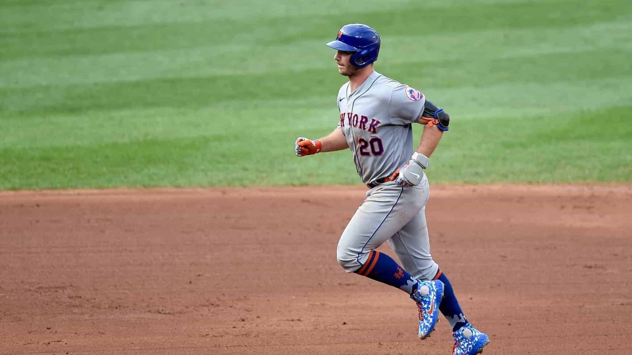 BALTIMORE, MD - SEPTEMBER 02: Pete Alonso #20 of the New York Mets rounds the bases after hitting a home run in the sixth inning against the Baltimore Orioles at Oriole Park at Camden Yards on September 2, 2020 in Baltimore, Maryland.