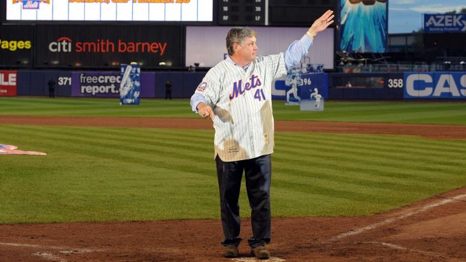 NEW YORK - SEPTEMBER 28: Former Met Tom Seaver thanks fans from the field in a post game ceremony after the last regular season baseball game ever played in Shea Stadium against the Florida Marlins on September 28, 2008 in the Flushing neighborhood of the Queens borough of New York City. The Mets plan to start next season at their new stadium Citi Field after playing in Shea for over 44 years.