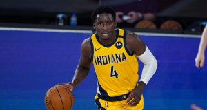 LAKE BUENA VISTA, FLORIDA - AUGUST 4: Victor Oladipo #4 of the Indiana Pacers controls the ball against the Orlando Magic during the first half of an NBA basketball game on August 4, 2020 in Lake Buena Vista, Florida. NOTE TO USER: User expressly acknowledges and agrees that, by downloading and or using this photograph, User is consenting to the terms and conditions of the Getty Images License Agreement.