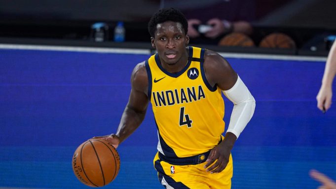 LAKE BUENA VISTA, FLORIDA - AUGUST 4: Victor Oladipo #4 of the Indiana Pacers controls the ball against the Orlando Magic during the first half of an NBA basketball game on August 4, 2020 in Lake Buena Vista, Florida. NOTE TO USER: User expressly acknowledges and agrees that, by downloading and or using this photograph, User is consenting to the terms and conditions of the Getty Images License Agreement.