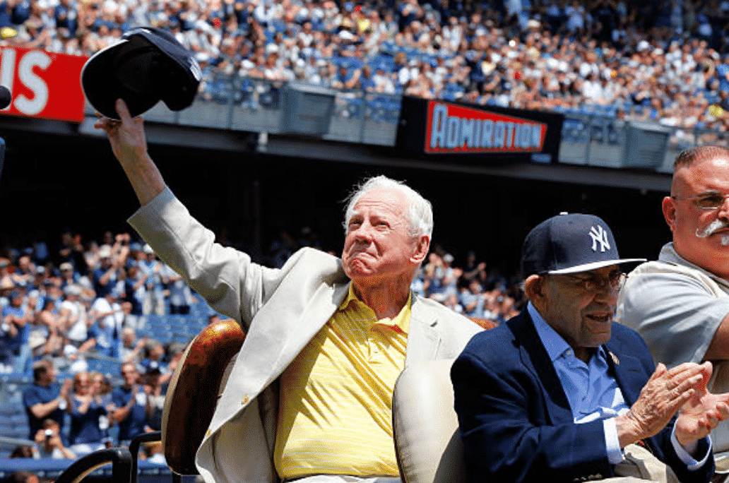 NEW YORK, NY - JUNE 22: Former New York Yankee Whitey Ford is introduced during the teams Old Timers Day prior to a game between the New York Yankees and the Baltimore Orioles at Yankee Stadium on June 22, 2014 in the Bronx borough of New York City. The Orioles defeated the Yankees 8-0.