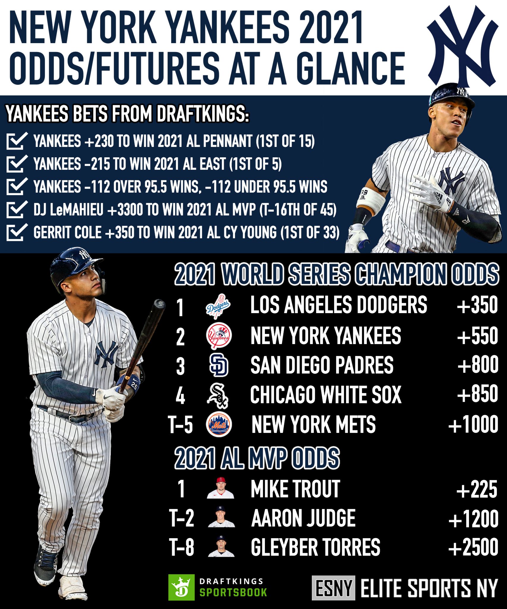 ESNY, New York Yankees, DraftKings Sportsbook, MLB Futures, 2021 Odds