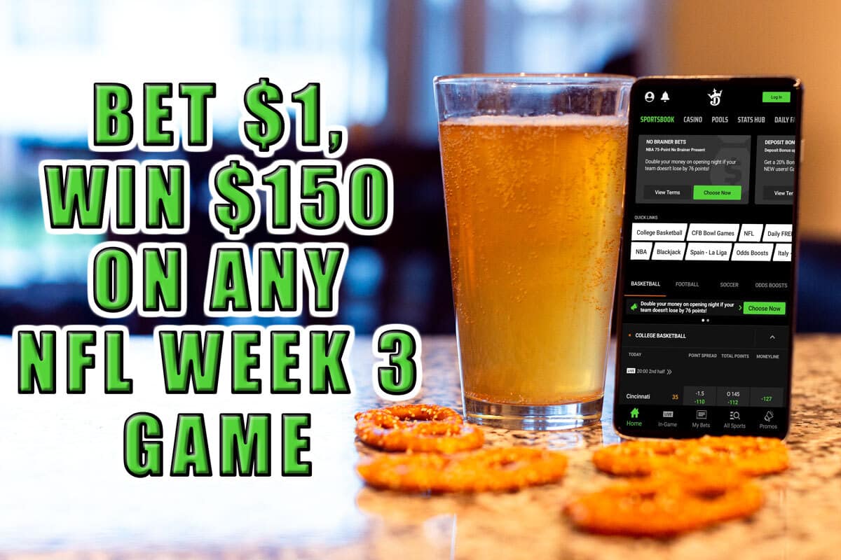 DraftKings Sportsbook Promo Bet $1 Win $150 or 20% Bonus NFL Week 3